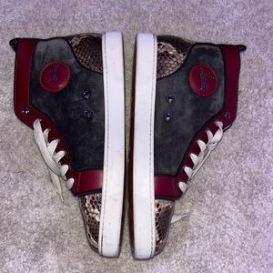 Christian Louboutin Suede, Leather And Python Louis Orlato Lace Up Sneakers